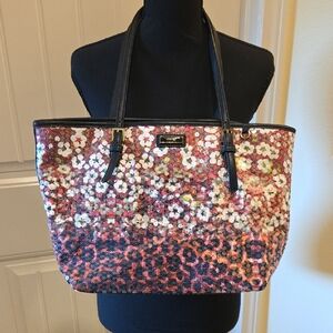 Nine West Multi-Color Floral Clear Sequined Shoulder Bag With Leather Trim